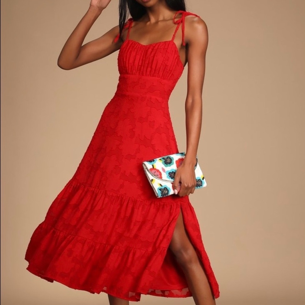 Lulu's Red Floral Midi Dress